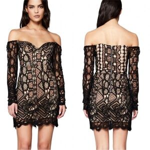 Bardot Mini Lace Corset Mini Dress In Black NEW